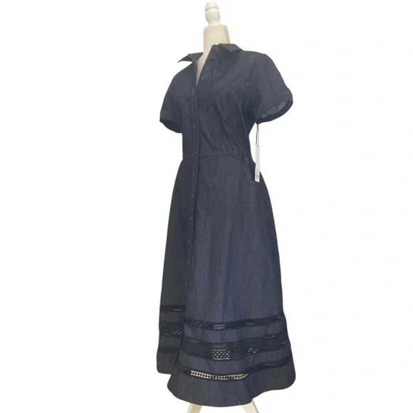 Carlisle Collection NWT Denim Blue Bell Dress Short Sleeve Fit Flare Dress - Picture 4 of 13